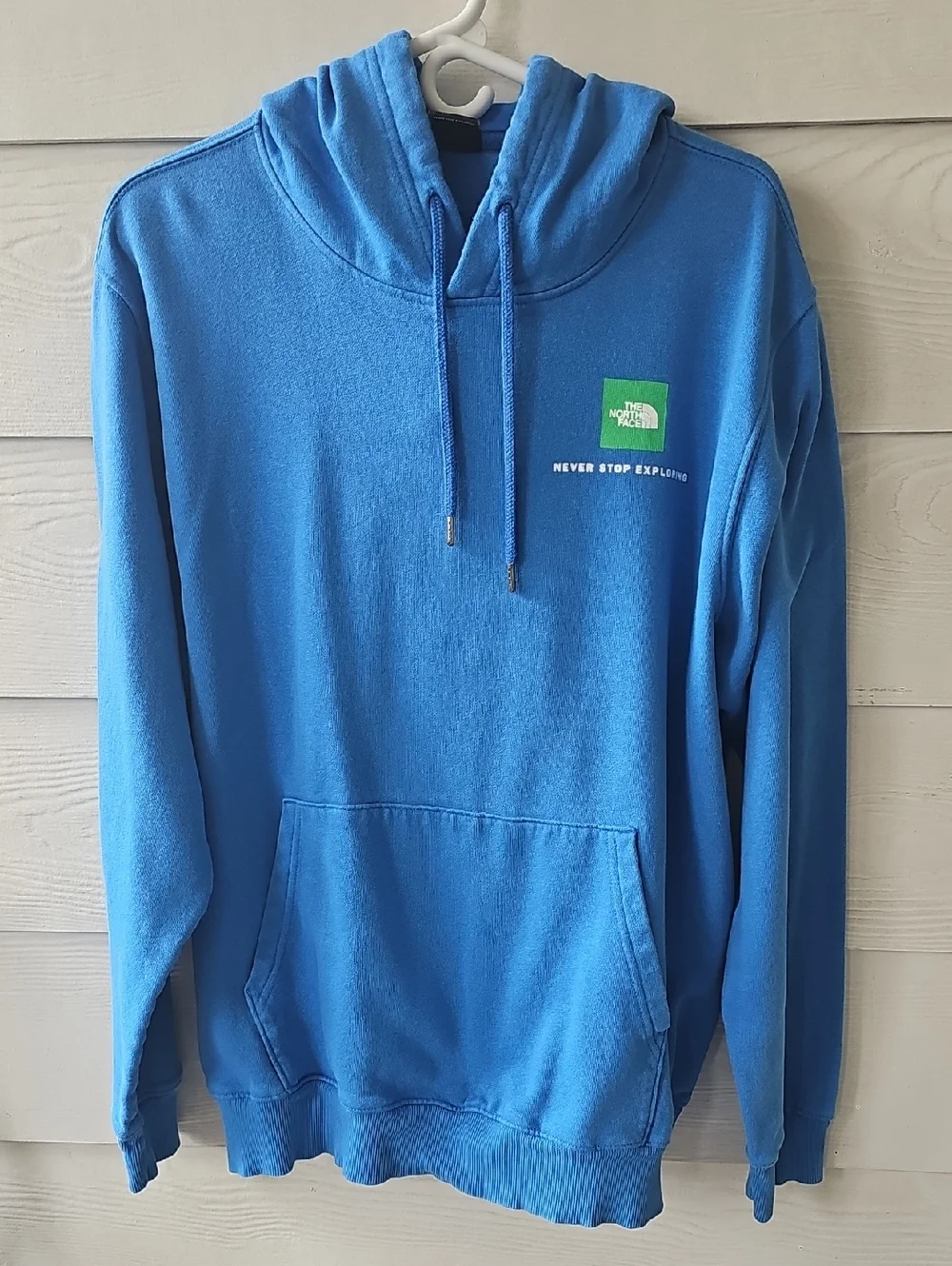 ​The North Face Never Stop Exploring Blue Hoodie Green Graphic Sweatshirt XL
